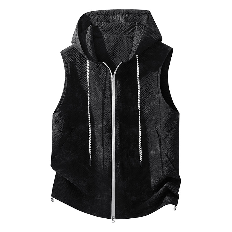 Chaleco ligero sin mangas con capucha para hombre, ideal para correr y actividades al aire libre.