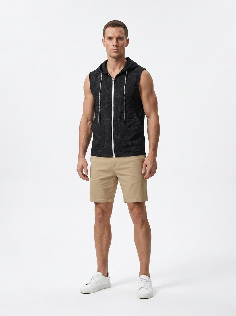 Chaleco ligero sin mangas con capucha para hombre, ideal para correr y actividades al aire libre.
