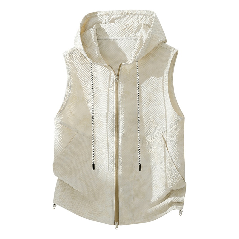 Chaleco ligero sin mangas con capucha para hombre, ideal para correr y actividades al aire libre.