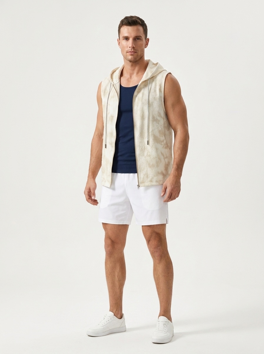 Chaleco ligero sin mangas con capucha para hombre, ideal para correr y actividades al aire libre.
