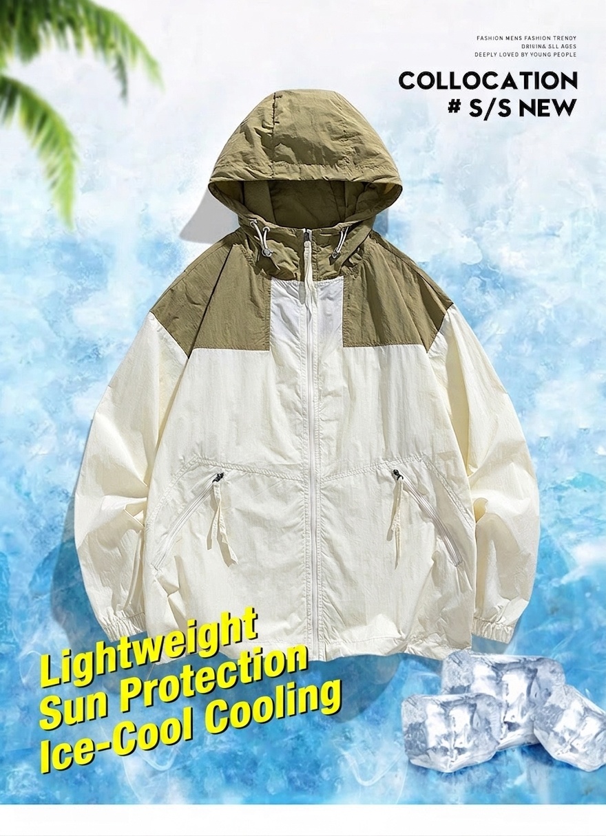 Chaqueta cortavientos ligera con capucha y bloques de color para hombre