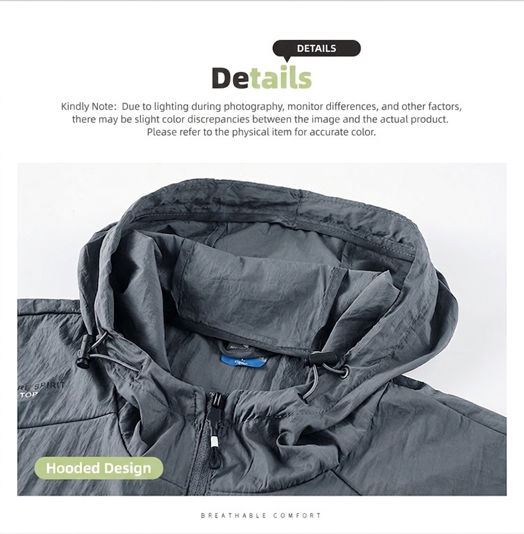 Veste légère à capuche pour homme avec protection UV UPF50+