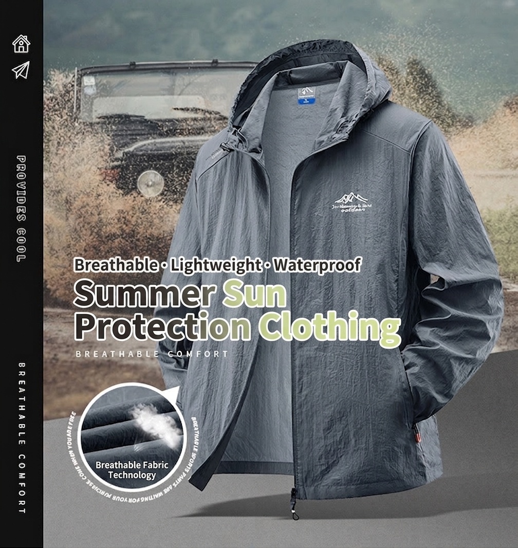Veste légère à capuche pour homme avec protection UV UPF50+