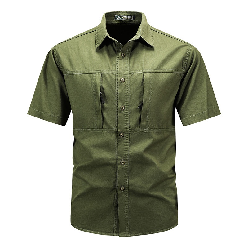 Men's Outdoor Tactical Short Sleeve Shirt with Hidden Chest Pockets