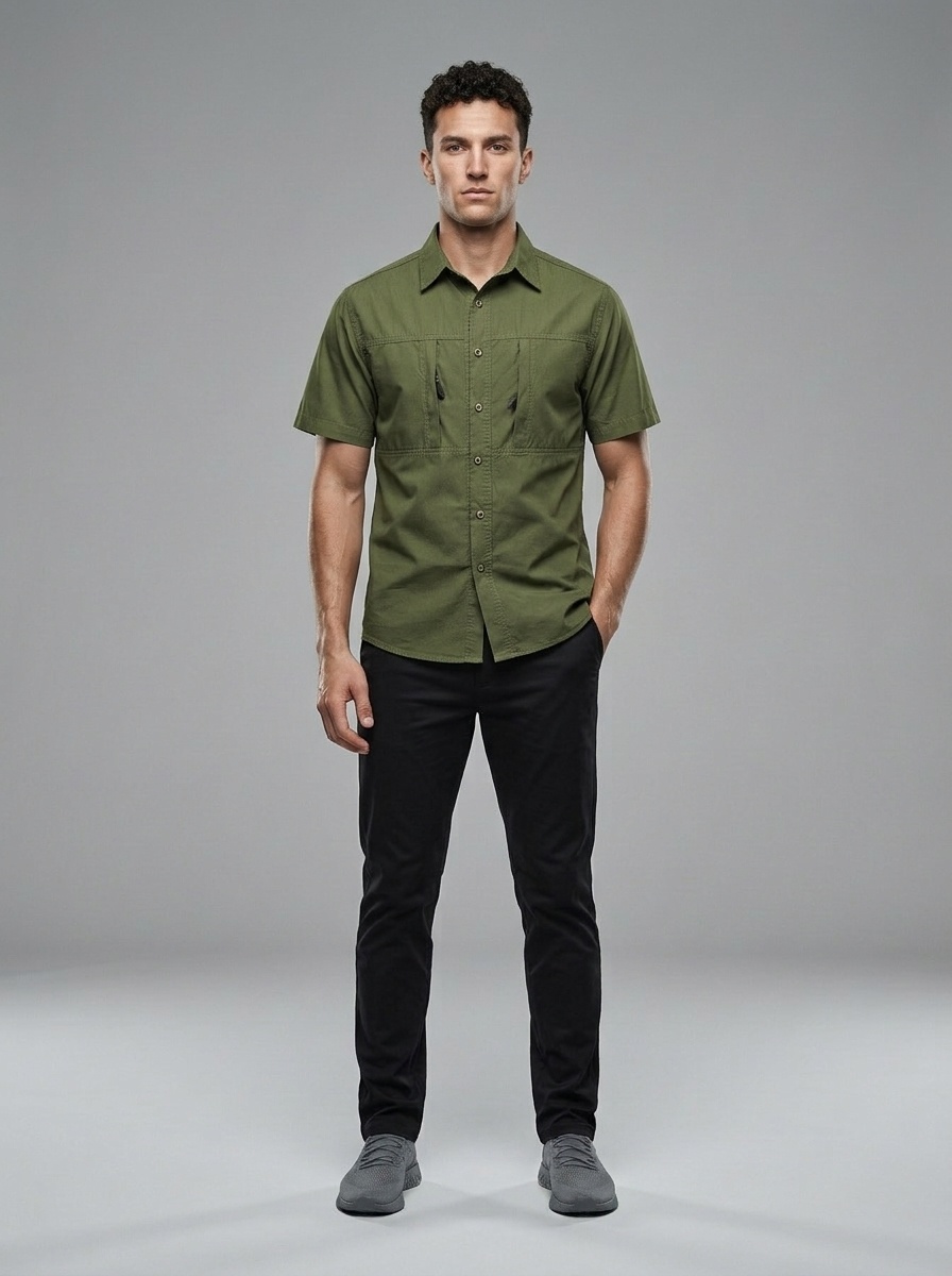 Men's Outdoor Tactical Short Sleeve Shirt with Hidden Chest Pockets