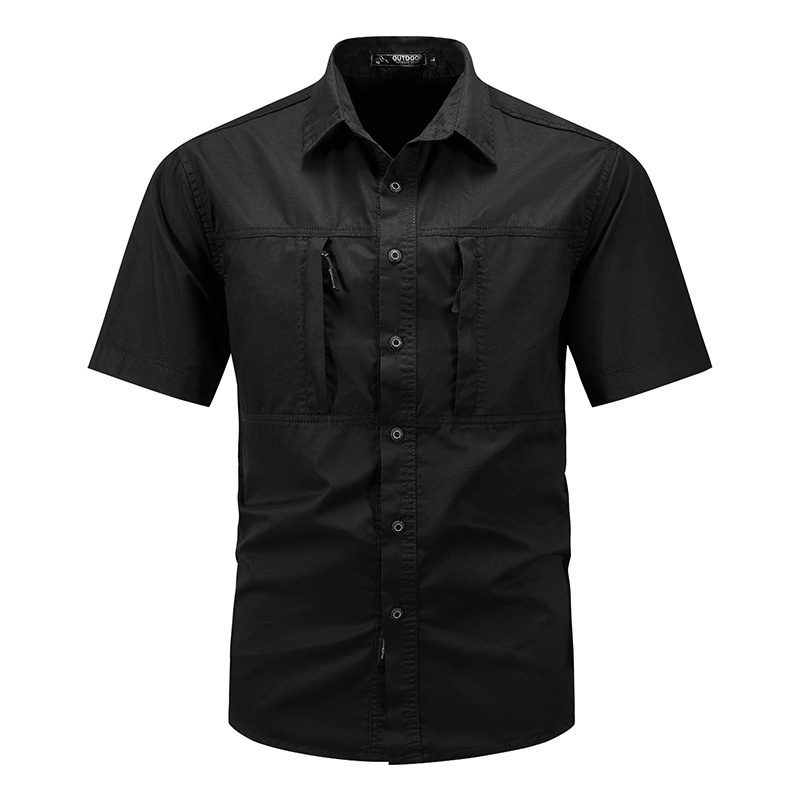 Men's Outdoor Tactical Short Sleeve Shirt with Hidden Chest Pockets