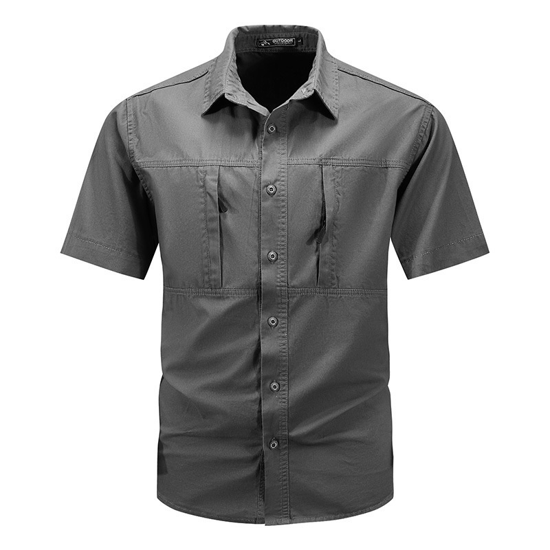 Men's Outdoor Tactical Short Sleeve Shirt with Hidden Chest Pockets