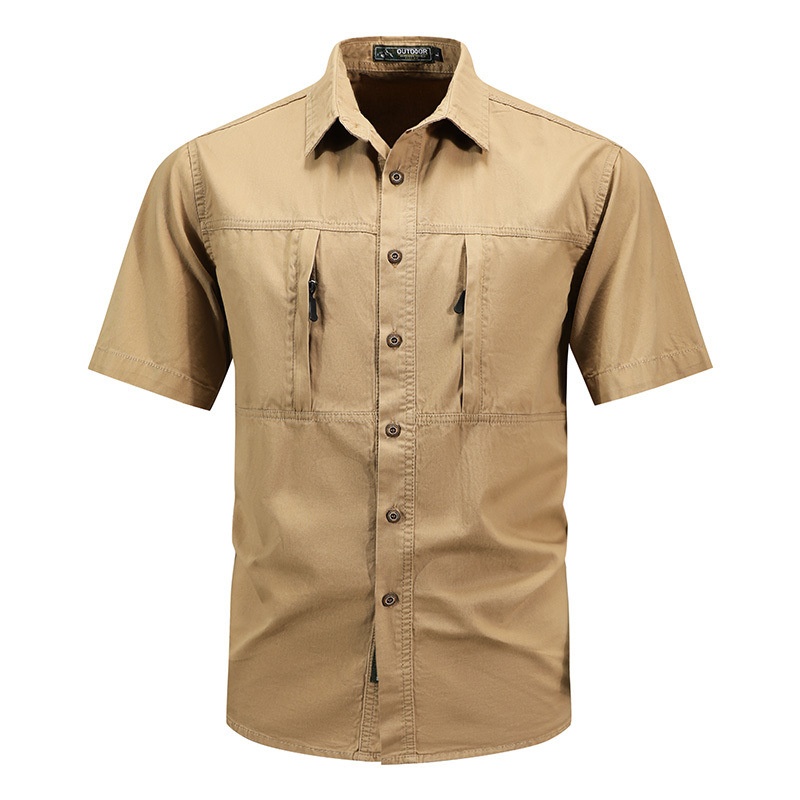 Men's Outdoor Tactical Short Sleeve Shirt with Hidden Chest Pockets