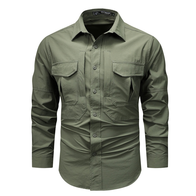 Men's Outdoor Tactical Long Sleeve Shirt with Hidden Zipped Pockets