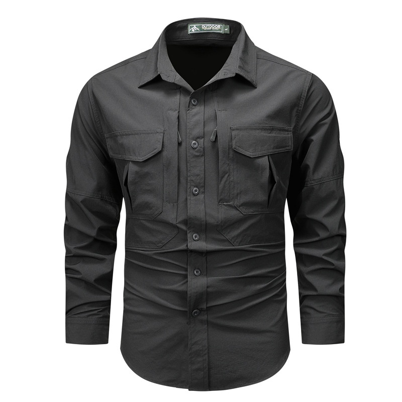Men's Outdoor Tactical Long Sleeve Shirt with Hidden Zipped Pockets