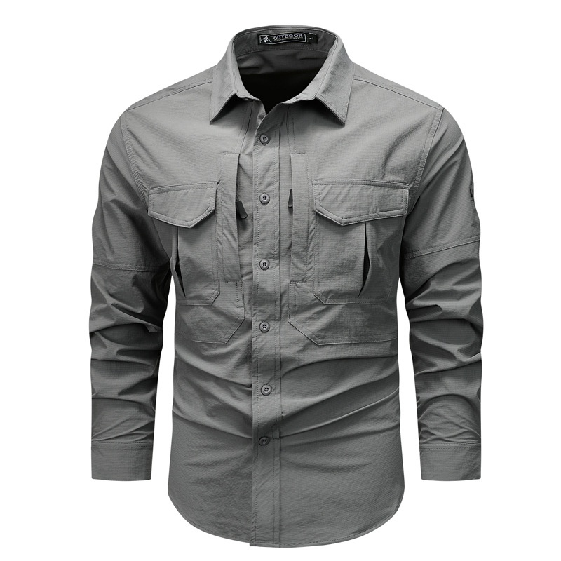 Men's Outdoor Tactical Long Sleeve Shirt with Hidden Zipped Pockets