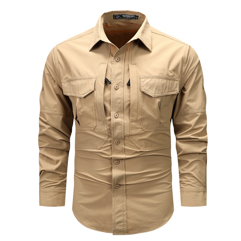 Men's Outdoor Tactical Long Sleeve Shirt with Hidden Zipped Pockets