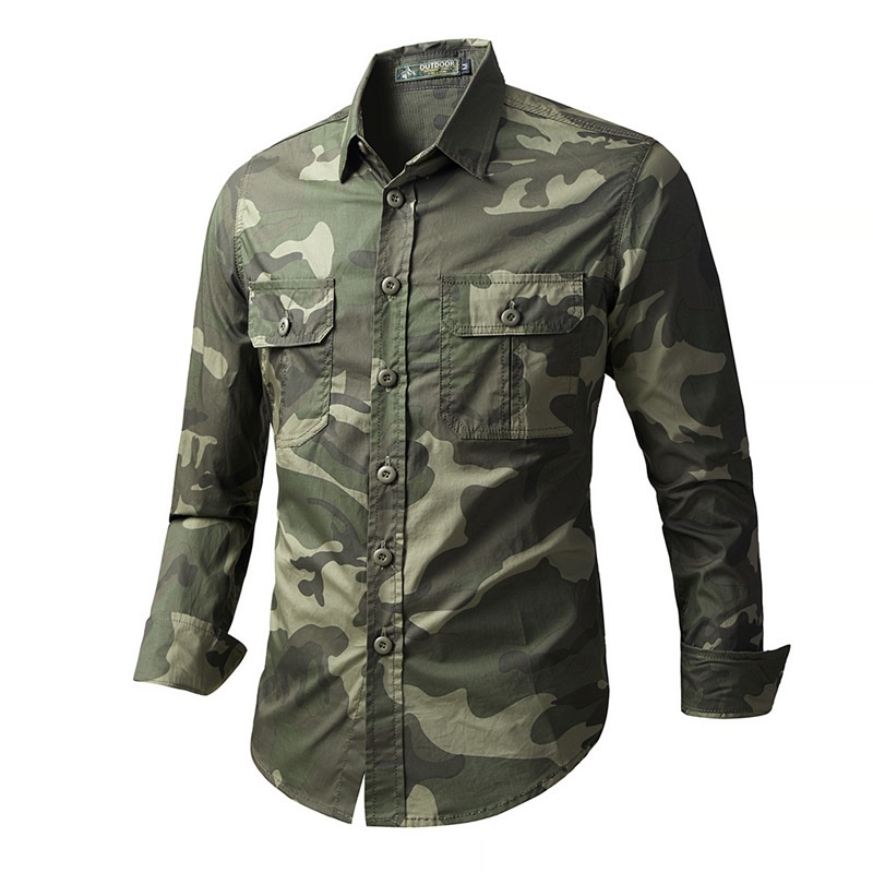 Men's Camouflage Long Sleeve Military Style Shirt