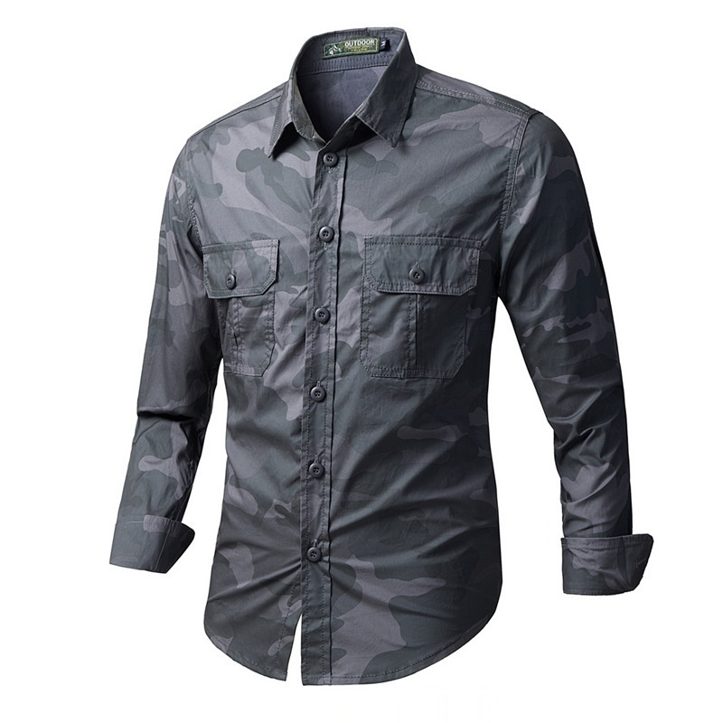 Men's Camouflage Long Sleeve Military Style Shirt