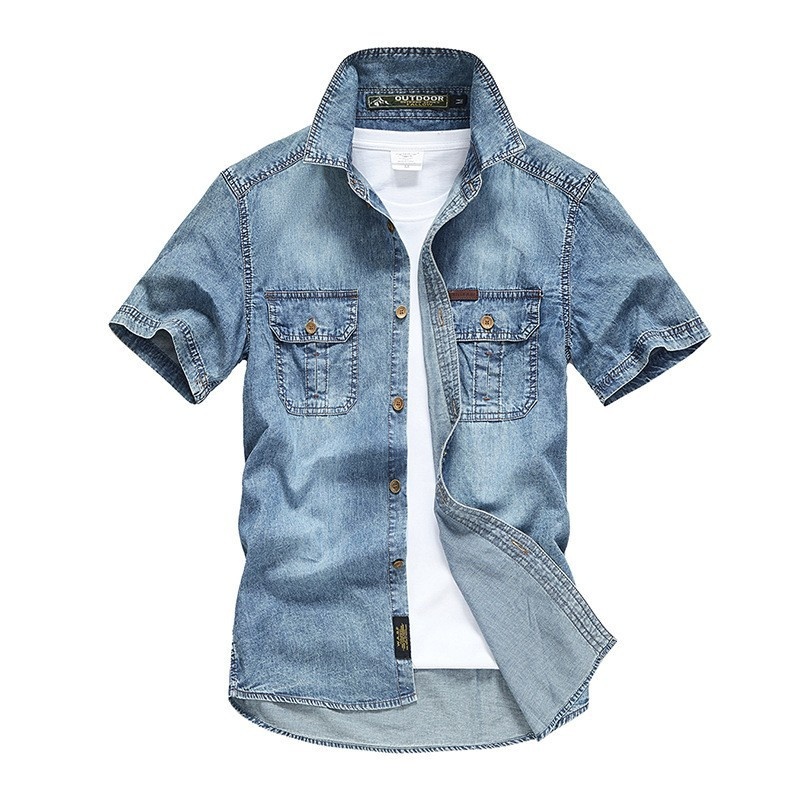 Men's Short Sleeve Denim Shirt - Casual Workwear Top