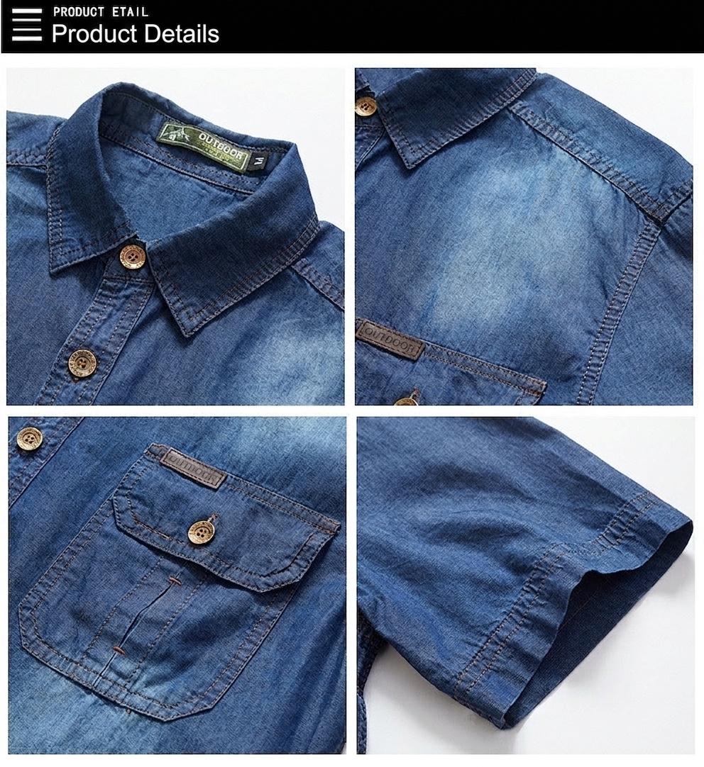 Men's Short Sleeve Denim Shirt - Casual Workwear Top