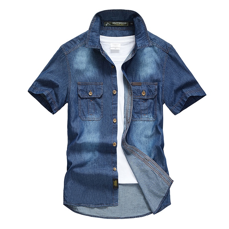 Men's Short Sleeve Denim Shirt - Casual Workwear Top