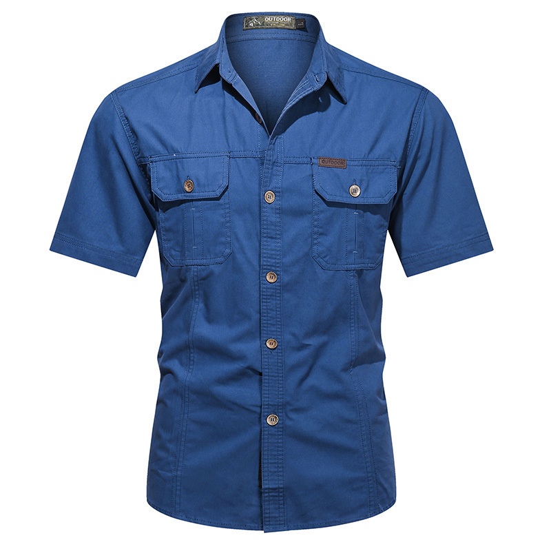 Camisa táctica informal de manga corta con botones para hombre, ideal para actividades al aire libre.