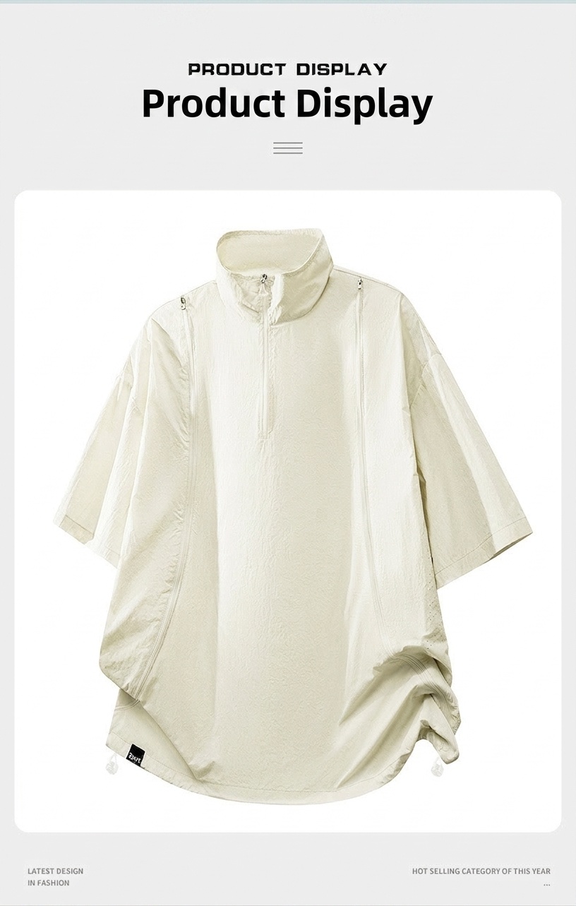Poncho deportivo unisex ligero con media cremallera.