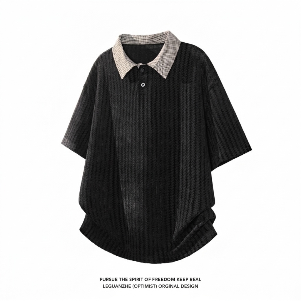 Polo informal texturizado para hombre con cuello a cuadros