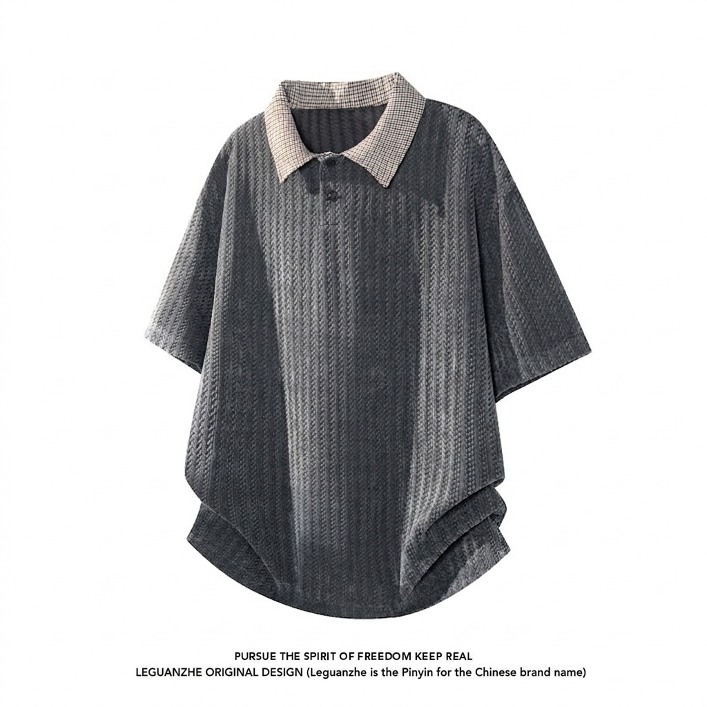 Polo informal texturizado para hombre con cuello a cuadros