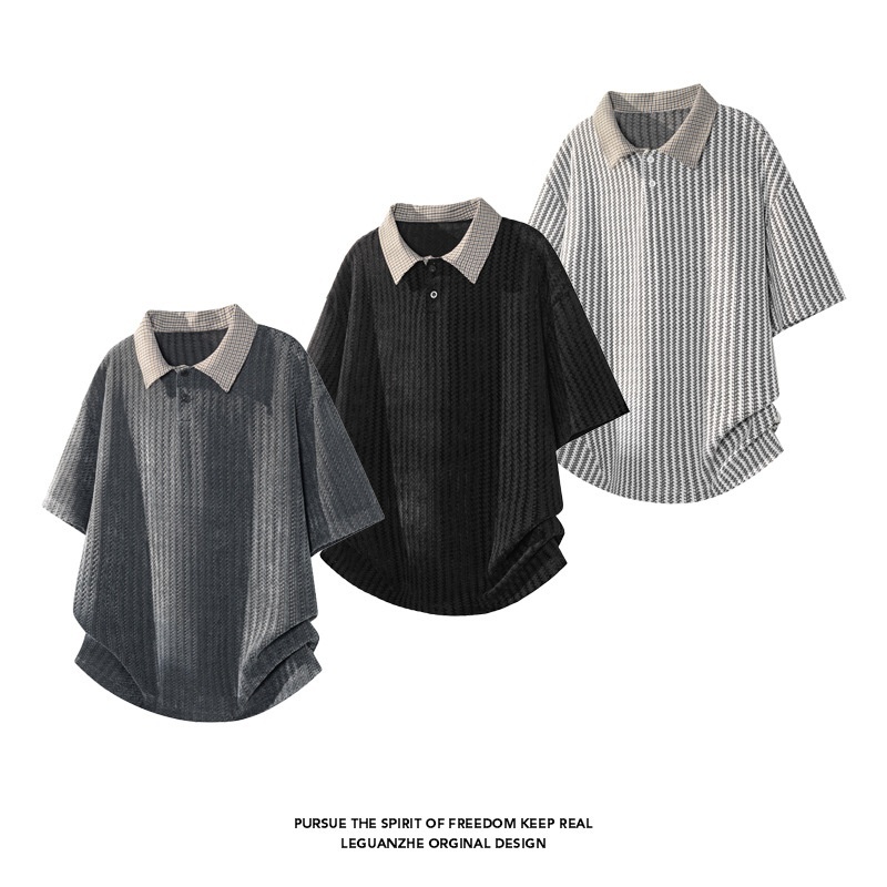 Polo informal texturizado para hombre con cuello a cuadros