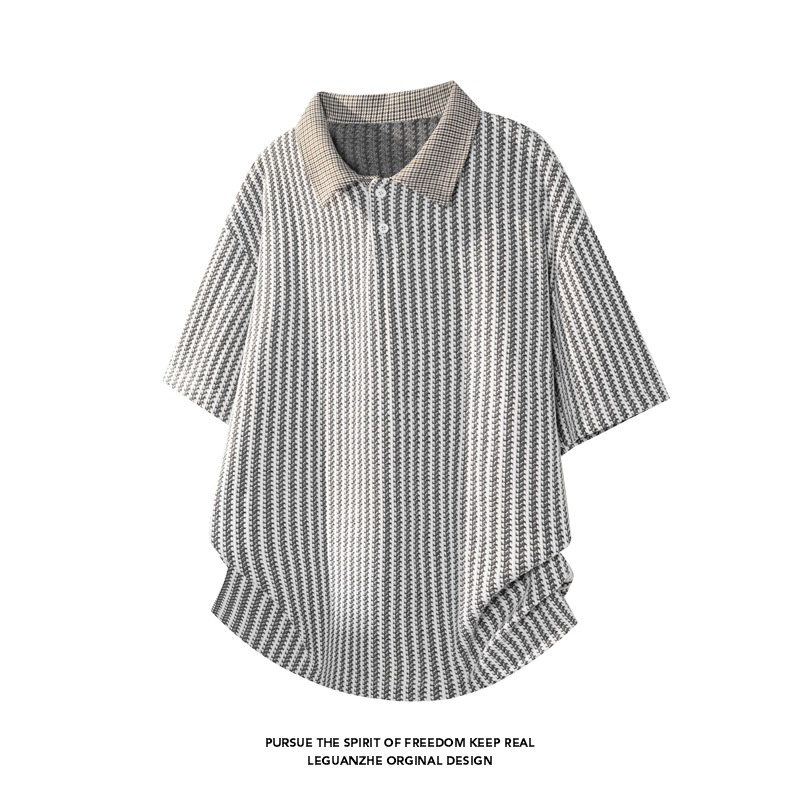Polo informal texturizado para hombre con cuello a cuadros