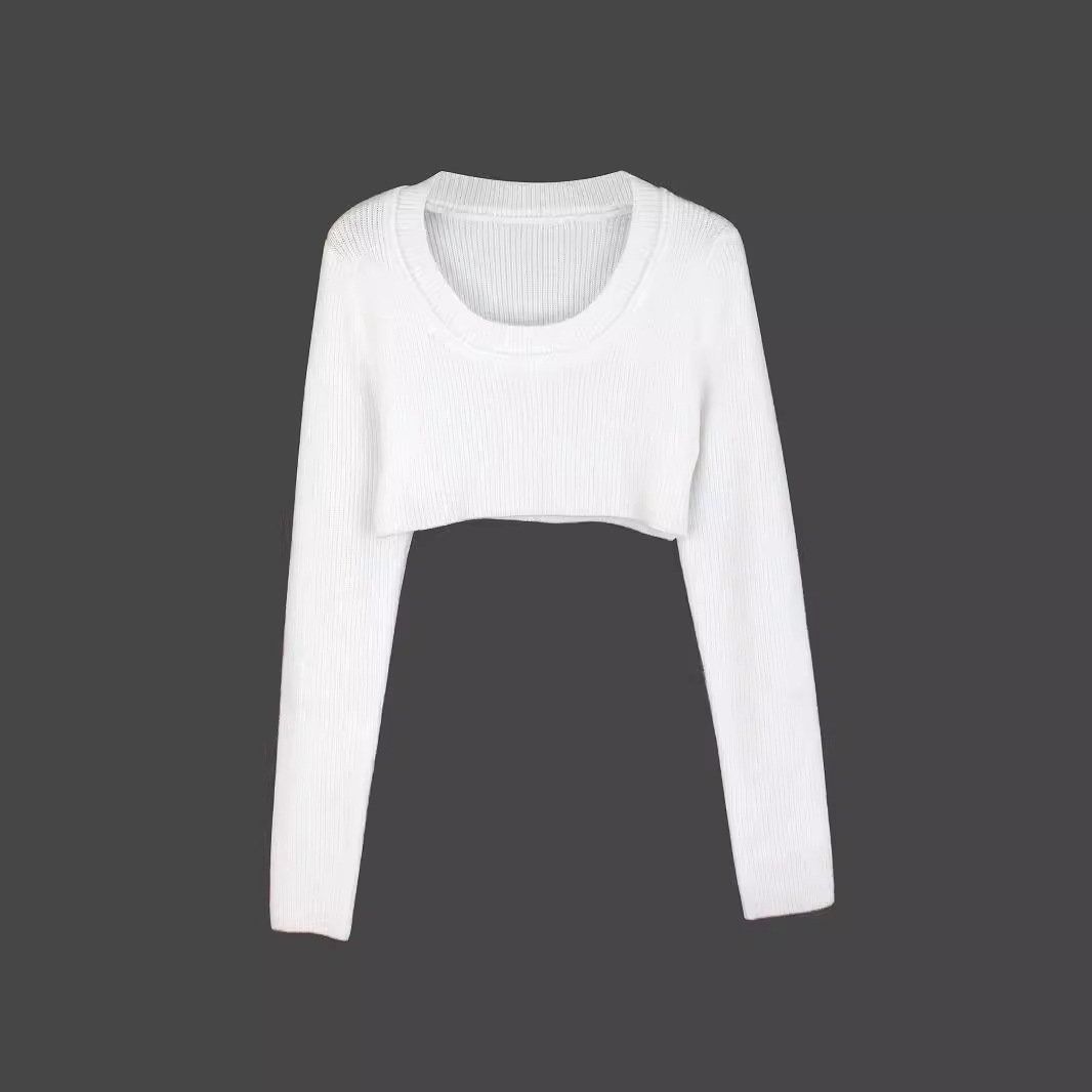 Women's Crewneck Knit Sweater Long Sleeve Cropped Top SSU-00109