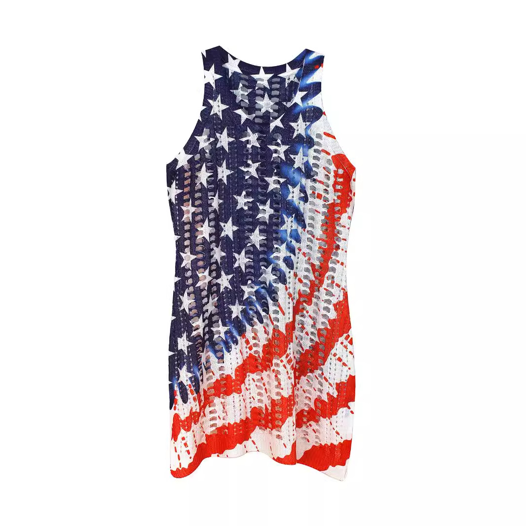Sleeveless V Neck American Flag Tank Top Summer Beach