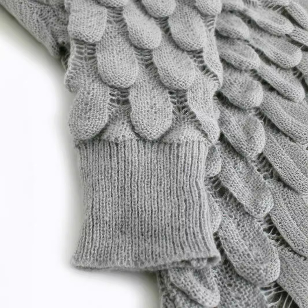 Women's V-Neck Knit Sweater Long Sleeve Hollow Out Pullover SSU-00104