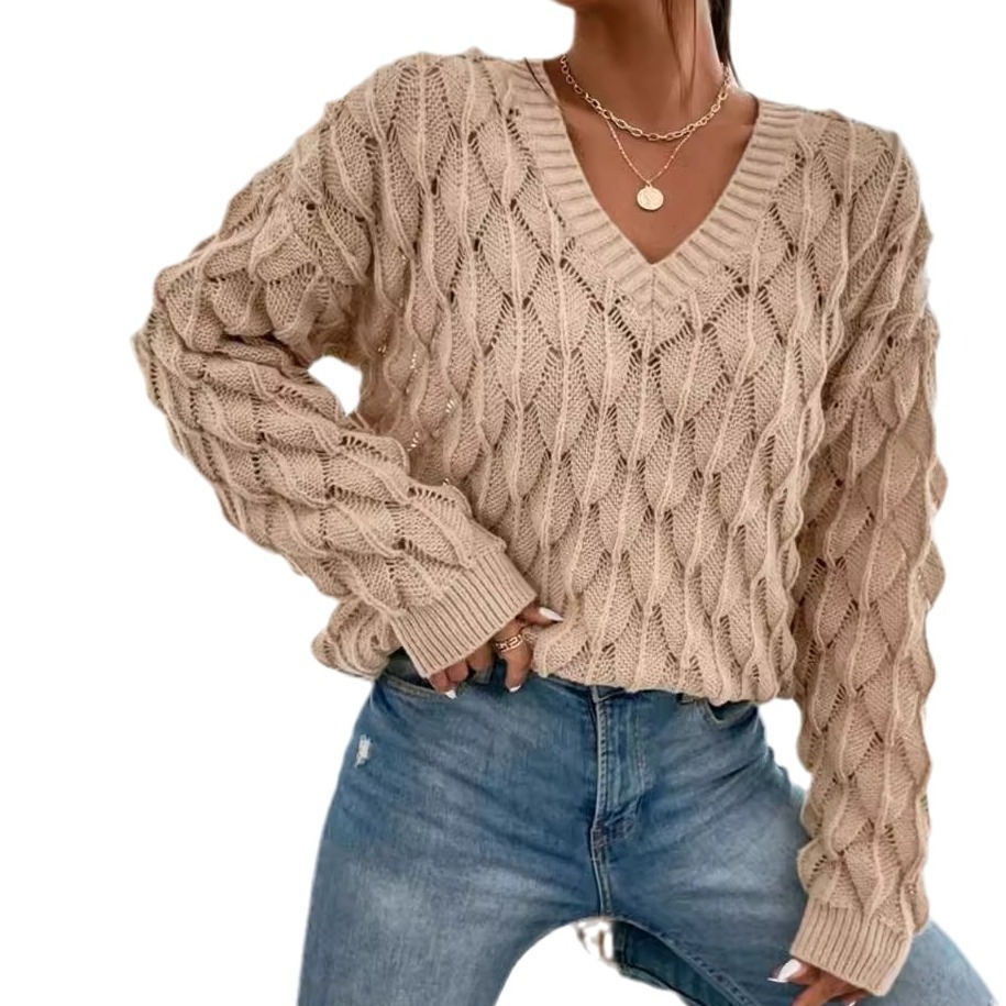 Women's V-Neck Knit Sweater Long Sleeve Pullover Autumn SSU-00106