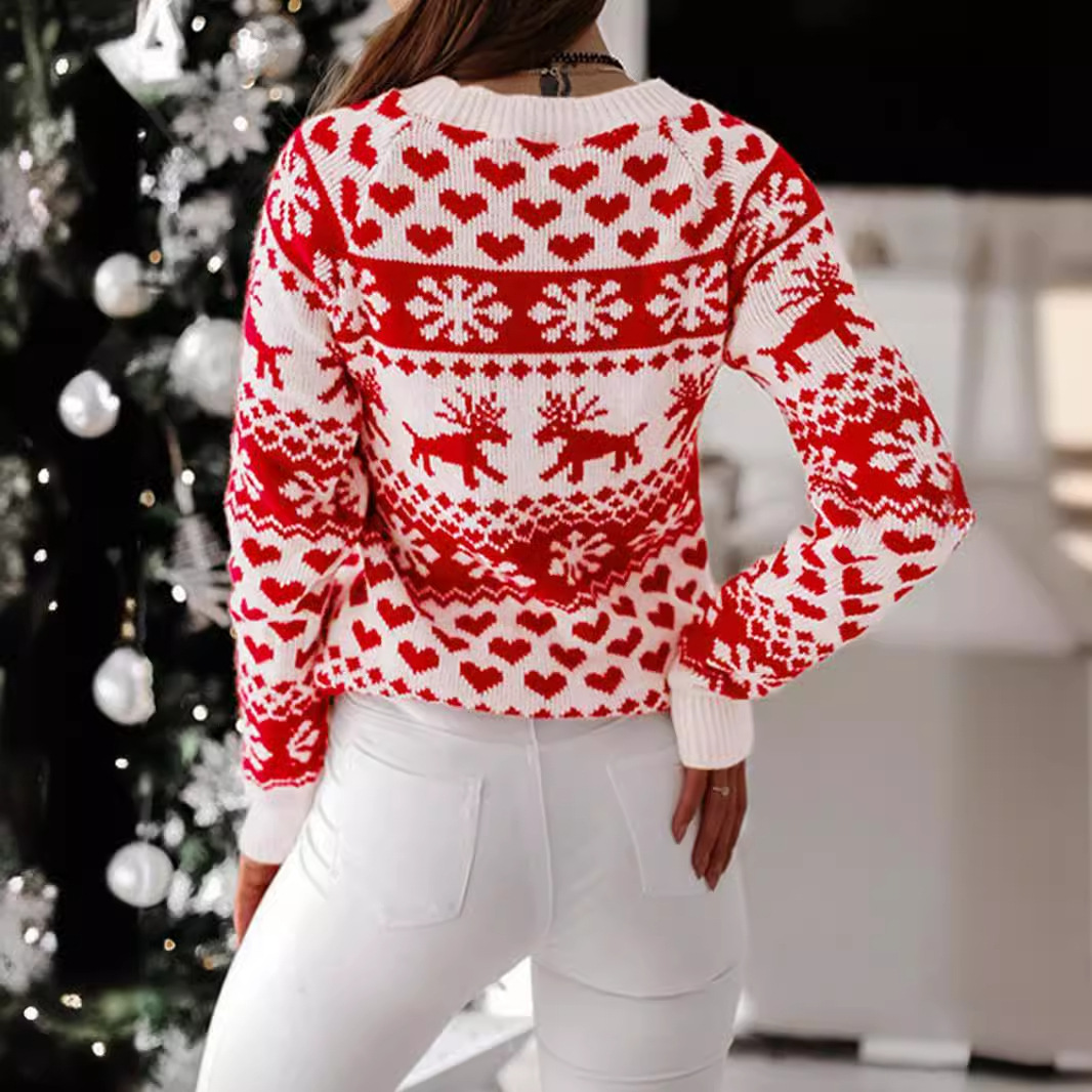 Women's Long Sleeve Crewneck Sweater Christmas Knit Top SSU-00111