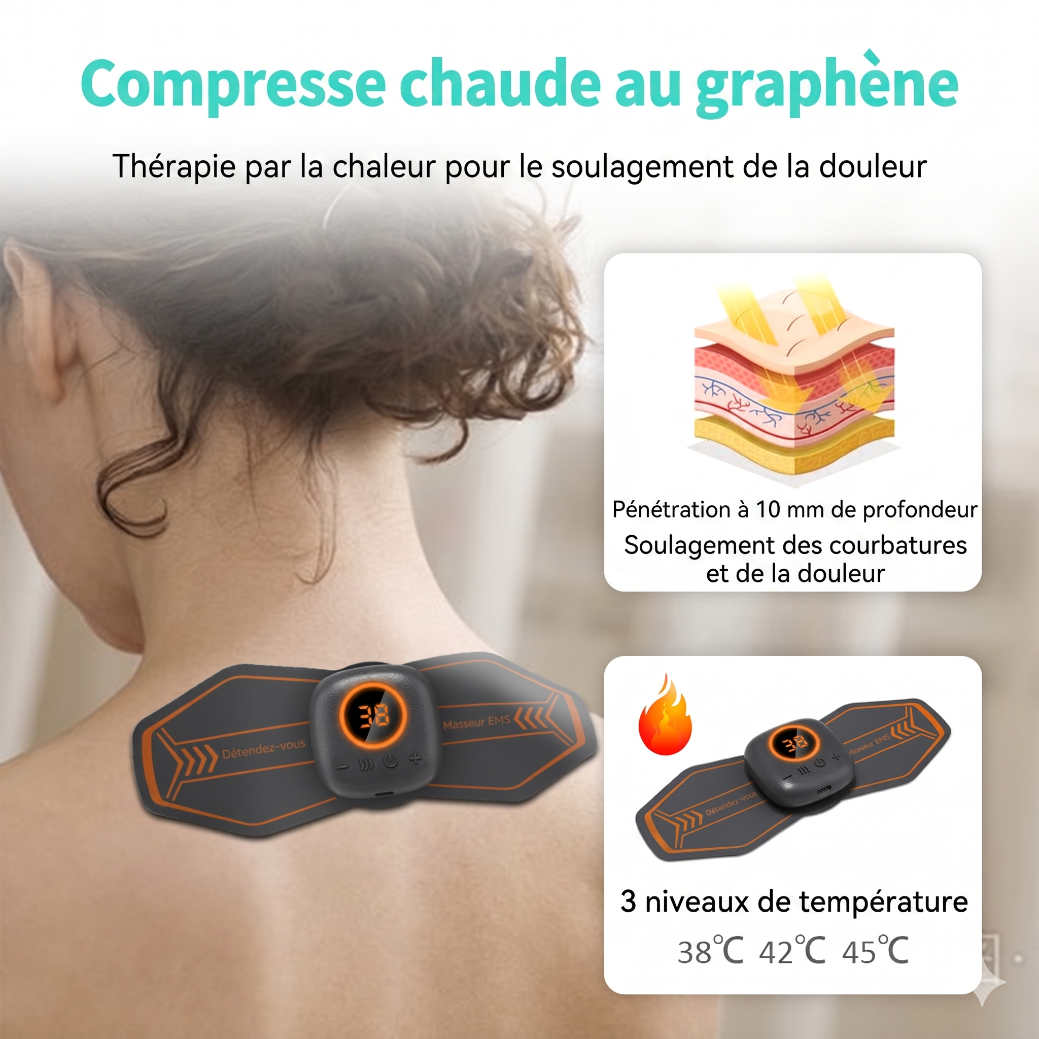 EMS Neck Massager Patch with Heat Therapy