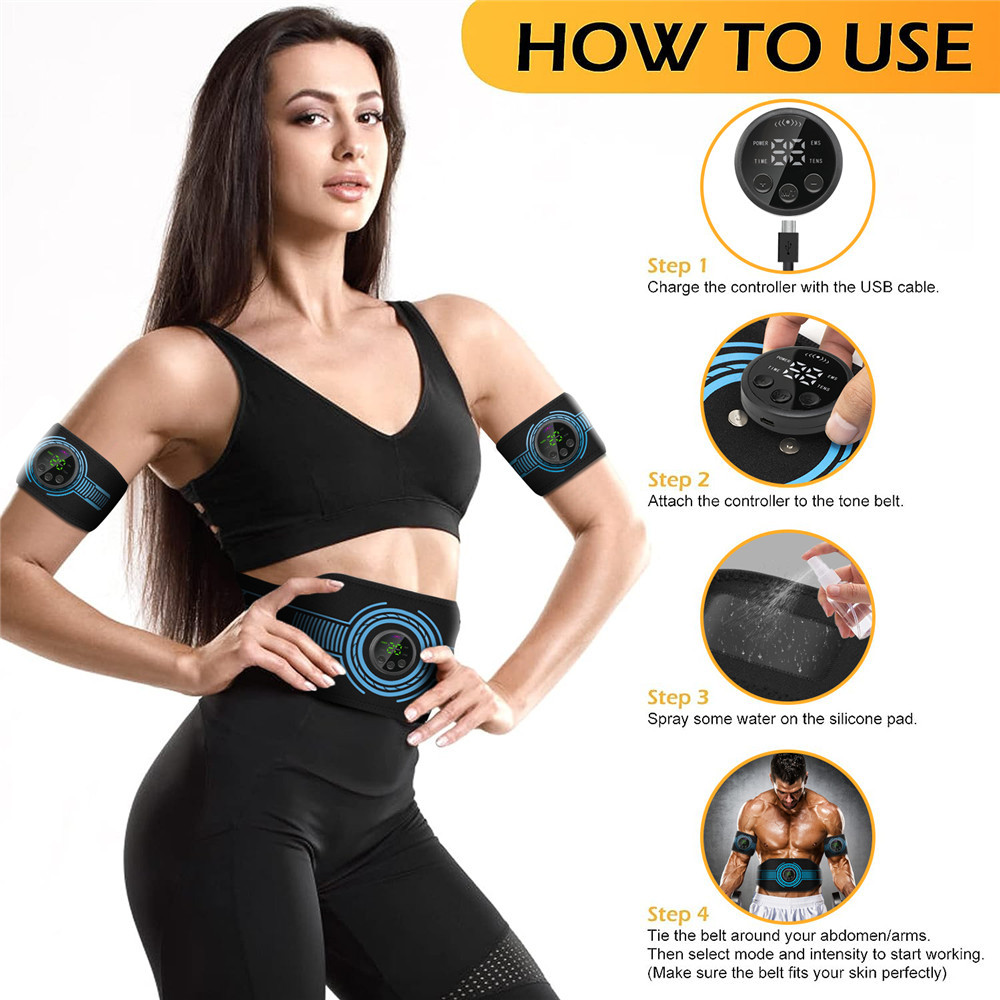 2 Pcs Set Tighs EMS Muscle Stimulator Abs Trainer Belt & Body Toning Kit