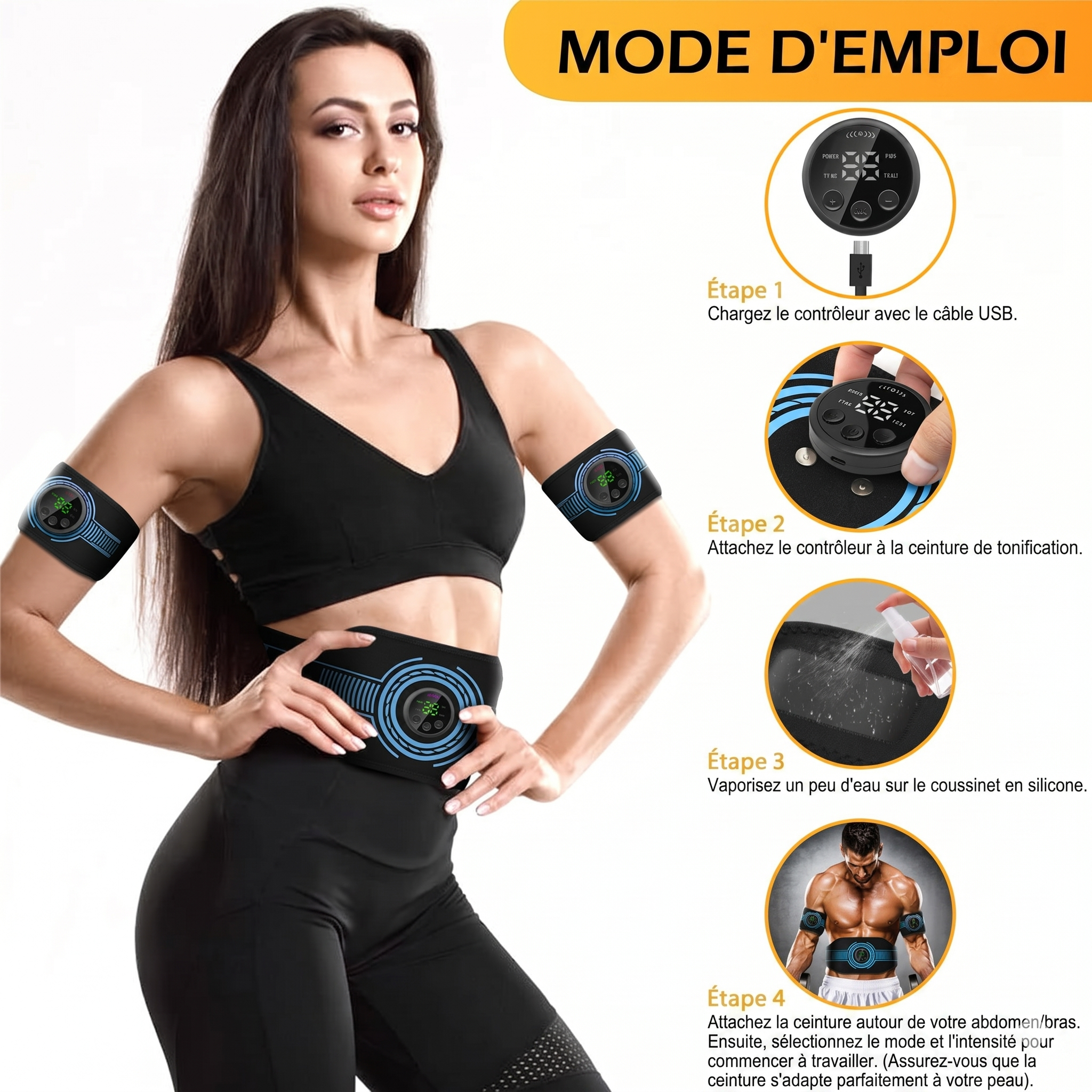 2 Pcs Set Tighs EMS Muscle Stimulator Abs Trainer Belt & Body Toning Kit