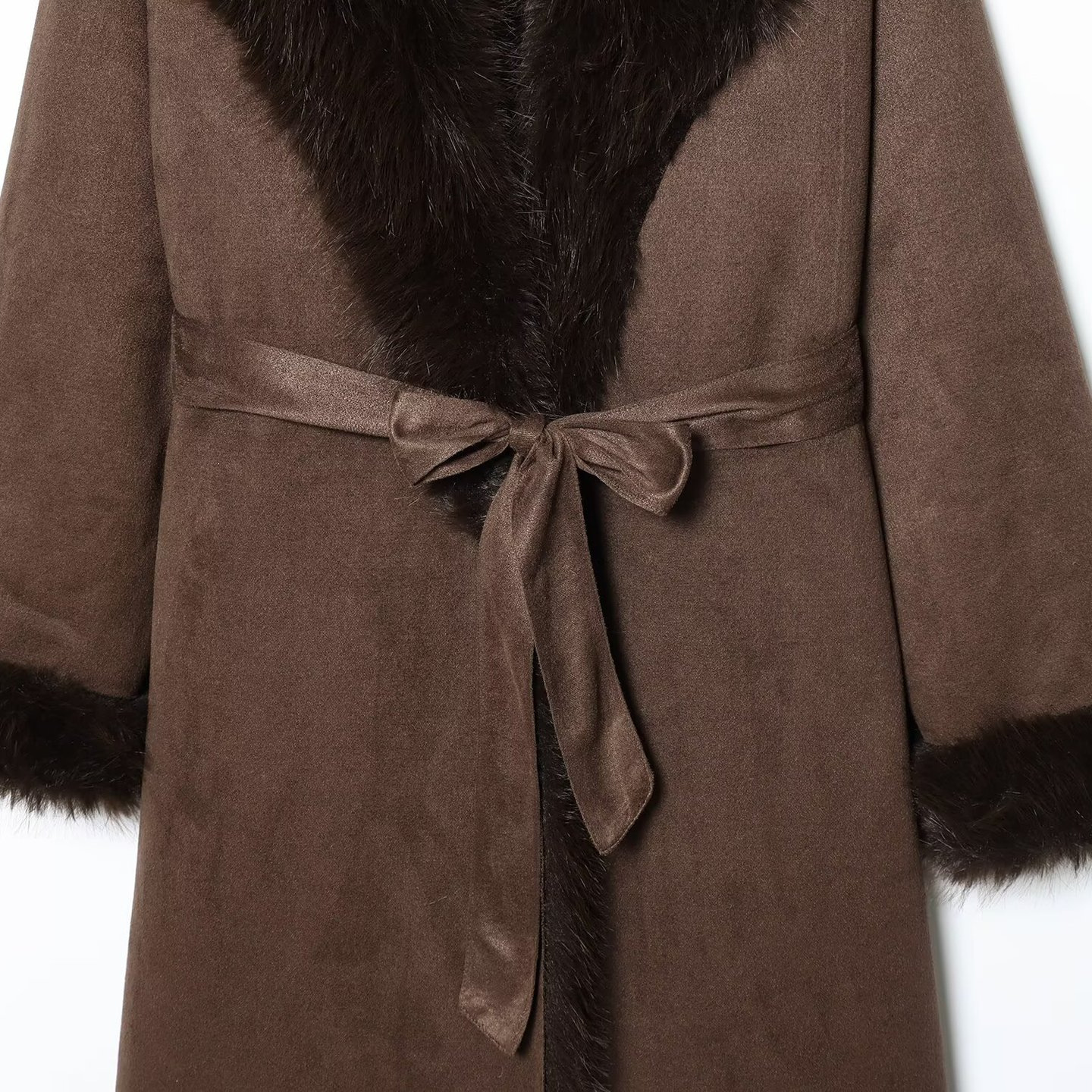 Abrigo de piel sintética con cinturón - Estilo europeo para mujer KUN-00051