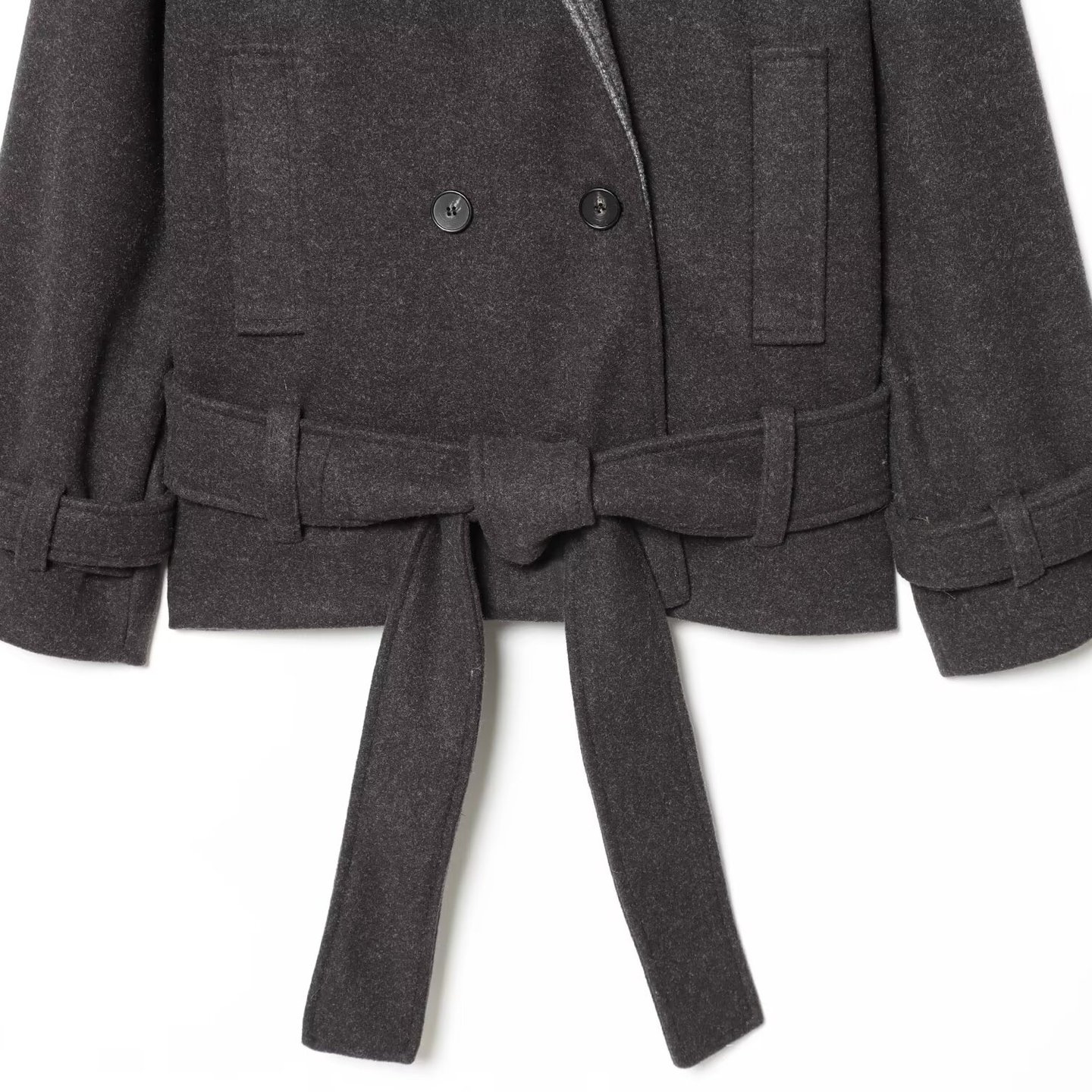 Manteau court en laine mélangée avec ceinture - Édition limitée KUN-00014