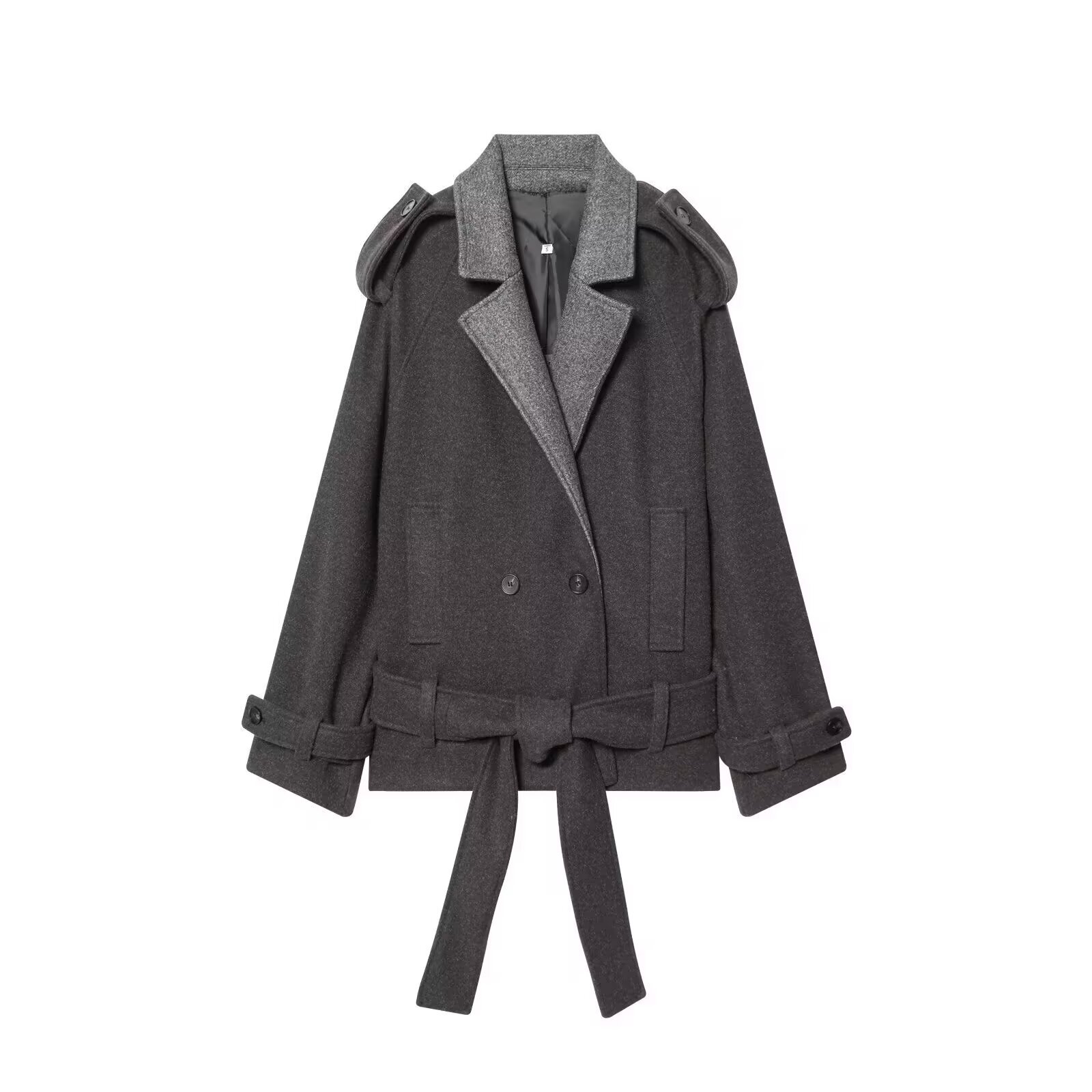 Manteau court en laine mélangée avec ceinture - Édition limitée KUN-00014