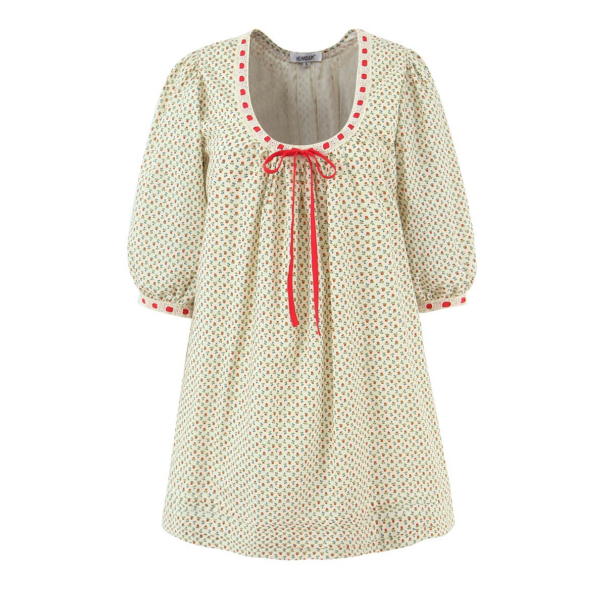 Women's French Style Red Ribbon Midi Dress KUN-00145