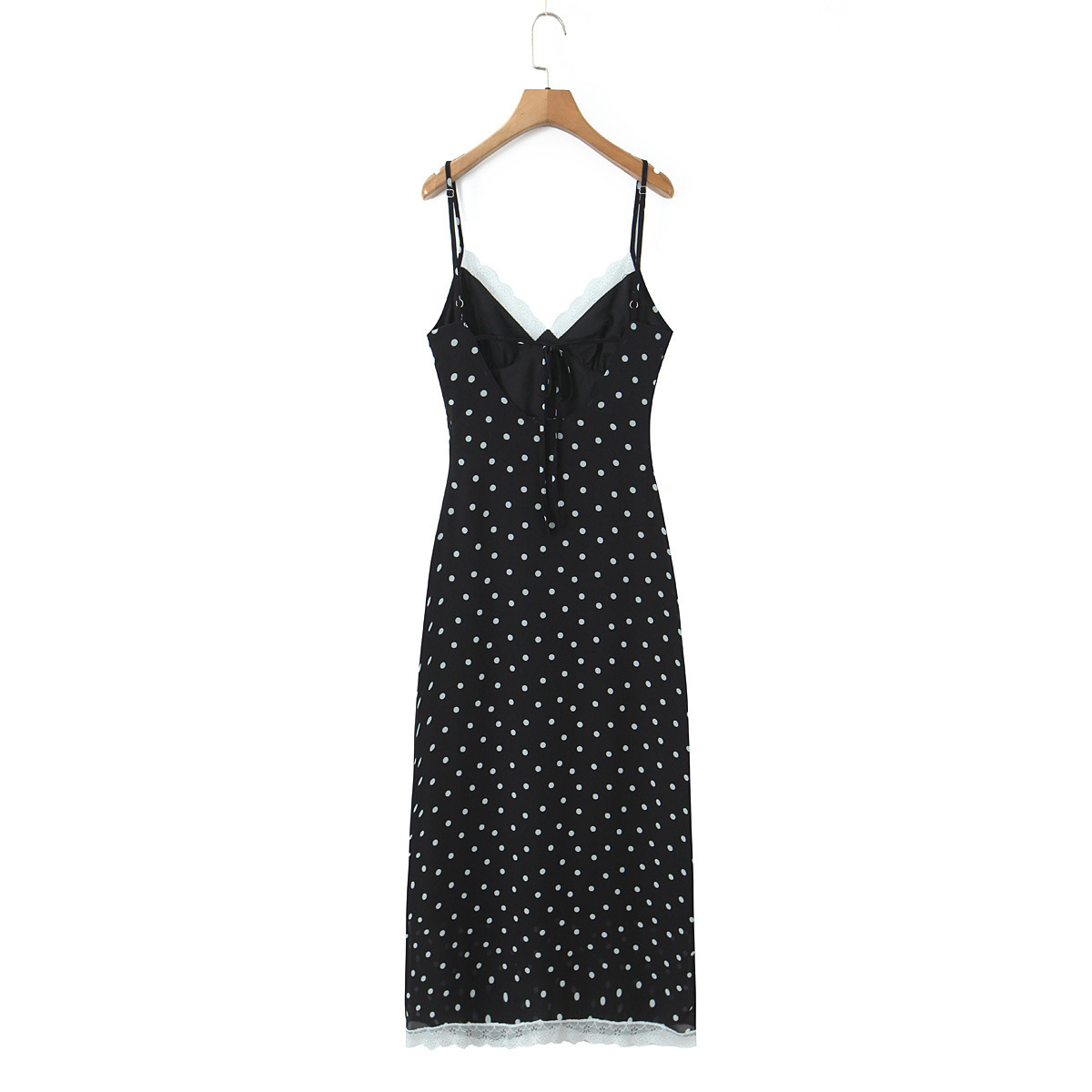 Damen-Spitzenkleid mit Polka-Dots – Ärmellos, rückenfrei, V-Ausschnitt KUN-00167