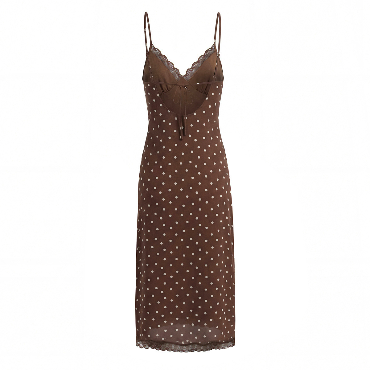 Damen-Spitzenkleid mit Polka-Dots – Ärmellos, rückenfrei, V-Ausschnitt KUN-00167