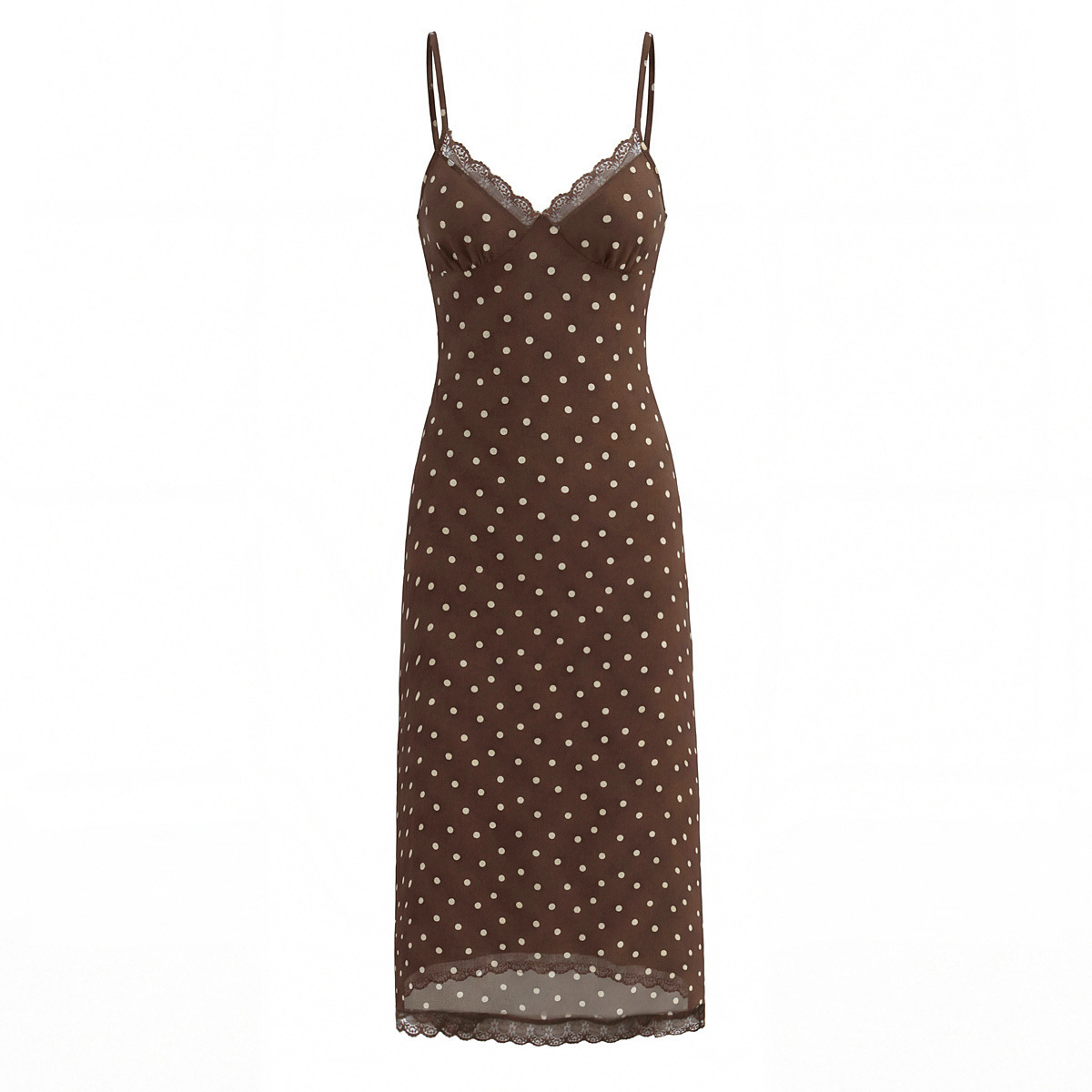 Damen-Spitzenkleid mit Polka-Dots – Ärmellos, rückenfrei, V-Ausschnitt KUN-00167