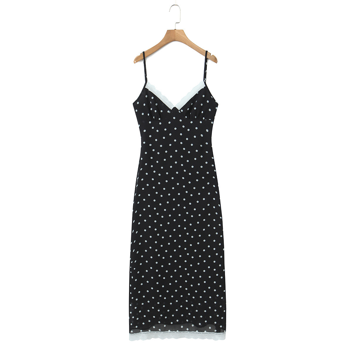 Damen-Spitzenkleid mit Polka-Dots – Ärmellos, rückenfrei, V-Ausschnitt KUN-00167