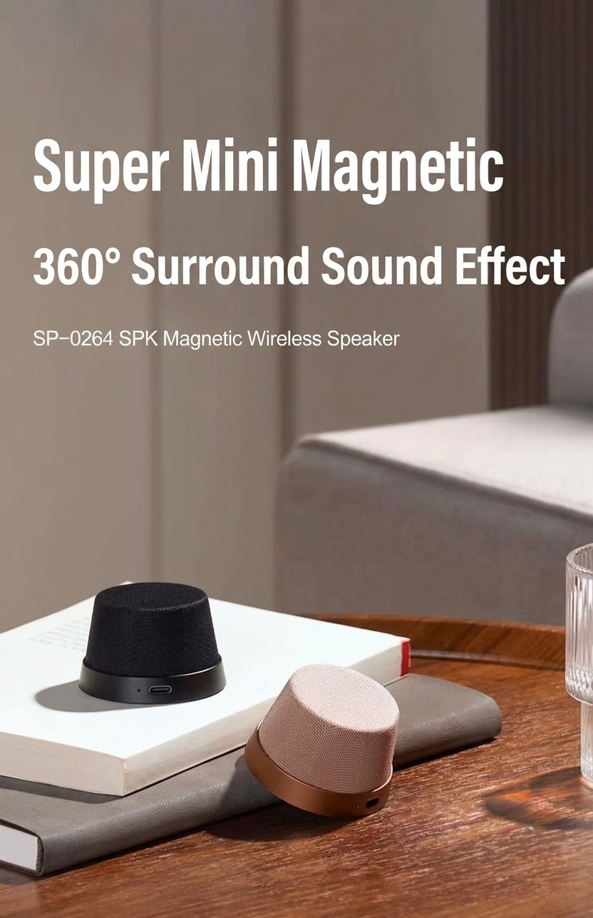 Altavoz inalámbrico magnético Bluetooth 5.3 con soporte para teléfono, controlador de 40 mm, sonido envolvente de 360°, emparejamiento estéreo TWS, altavoz portátil resistente al agua IPX6.