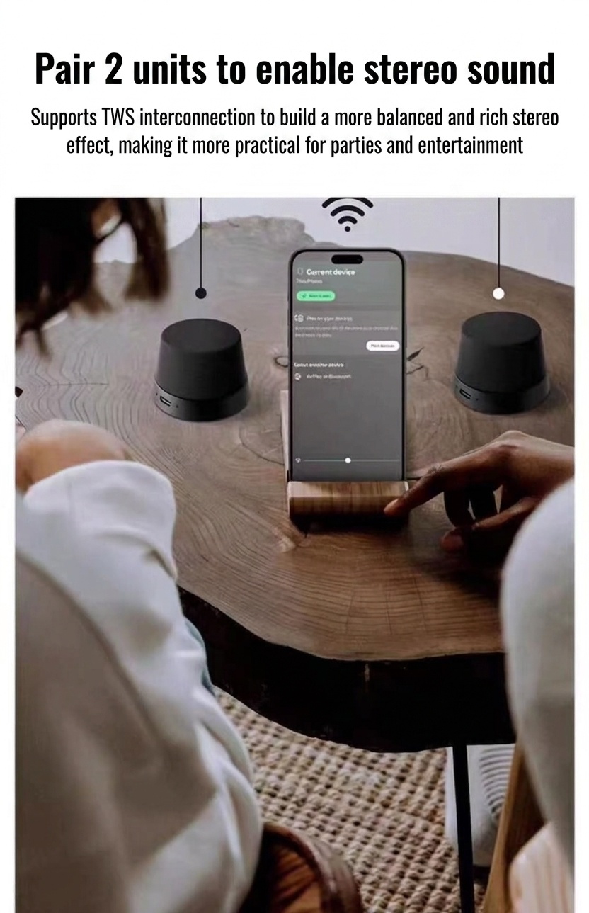Altavoz inalámbrico magnético Bluetooth 5.3 con soporte para teléfono, controlador de 40 mm, sonido envolvente de 360°, emparejamiento estéreo TWS, altavoz portátil resistente al agua IPX6.