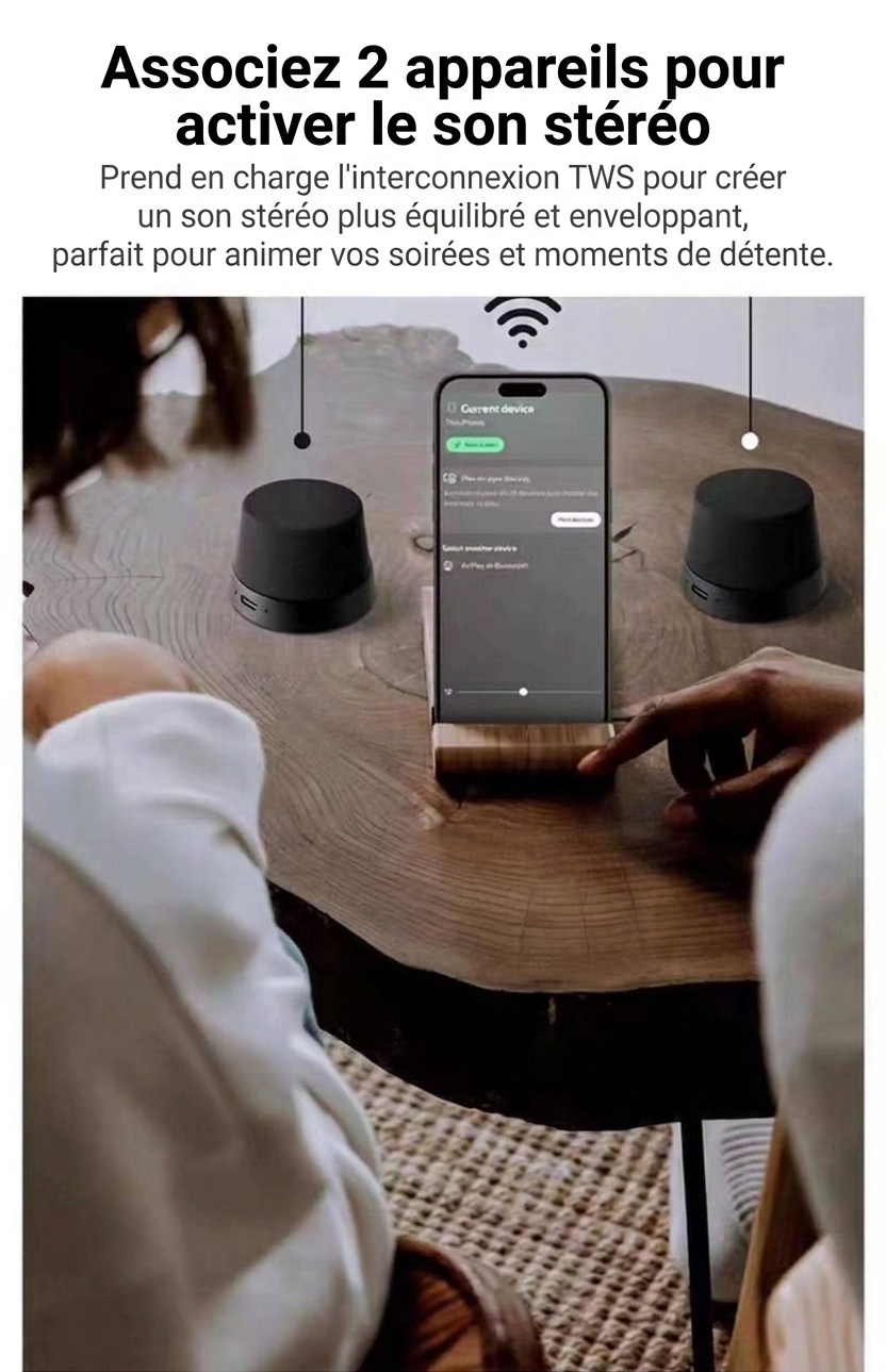 Enceinte magnétique sans fil Bluetooth 5.3 avec support pour téléphone, haut-parleur de 40 mm, son surround à 360°, appairage stéréo TWS, enceinte portable étanche IPX6