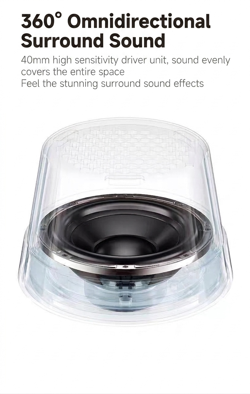 Altavoz inalámbrico magnético Bluetooth 5.3 con soporte para teléfono, controlador de 40 mm, sonido envolvente de 360°, emparejamiento estéreo TWS, altavoz portátil resistente al agua IPX6.