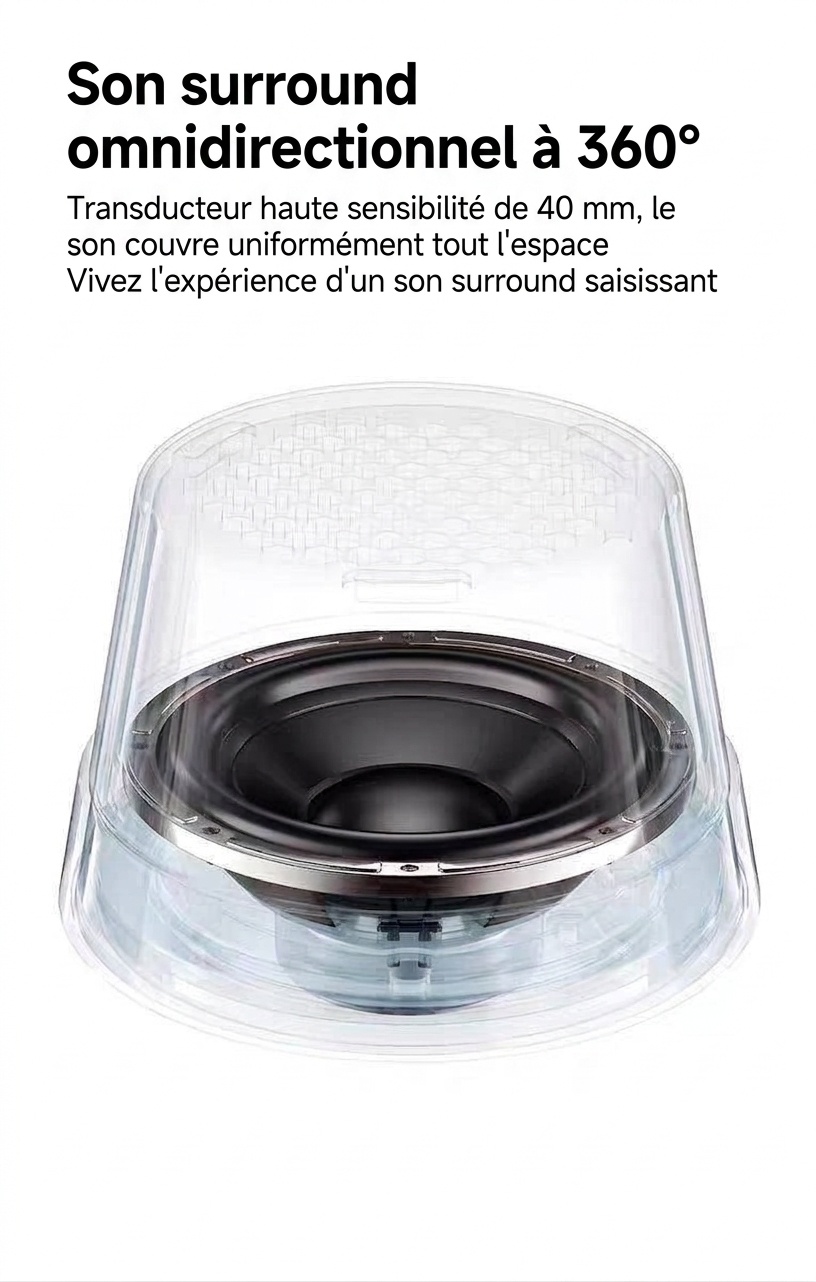 Enceinte magnétique sans fil Bluetooth 5.3 avec support pour téléphone, haut-parleur de 40 mm, son surround à 360°, appairage stéréo TWS, enceinte portable étanche IPX6