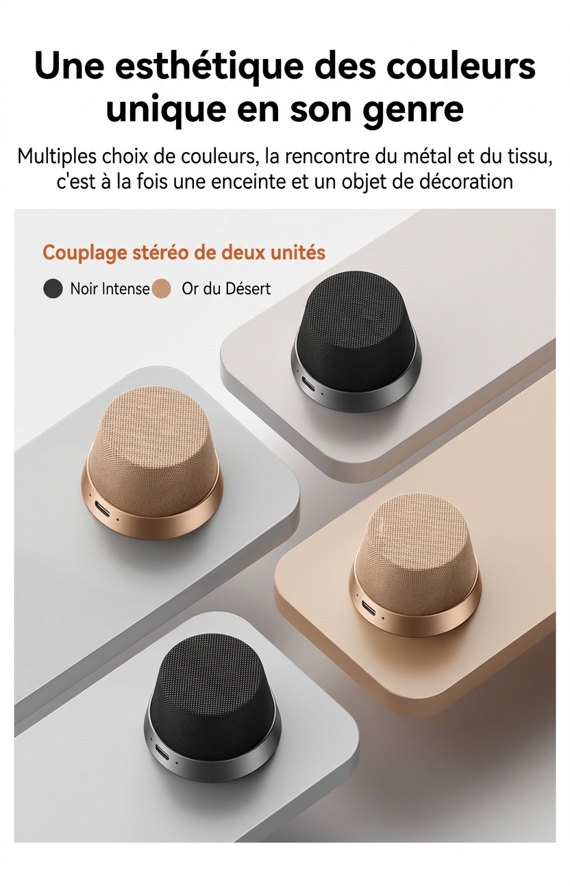 Enceinte magnétique sans fil Bluetooth 5.3 avec support pour téléphone, haut-parleur de 40 mm, son surround à 360°, appairage stéréo TWS, enceinte portable étanche IPX6