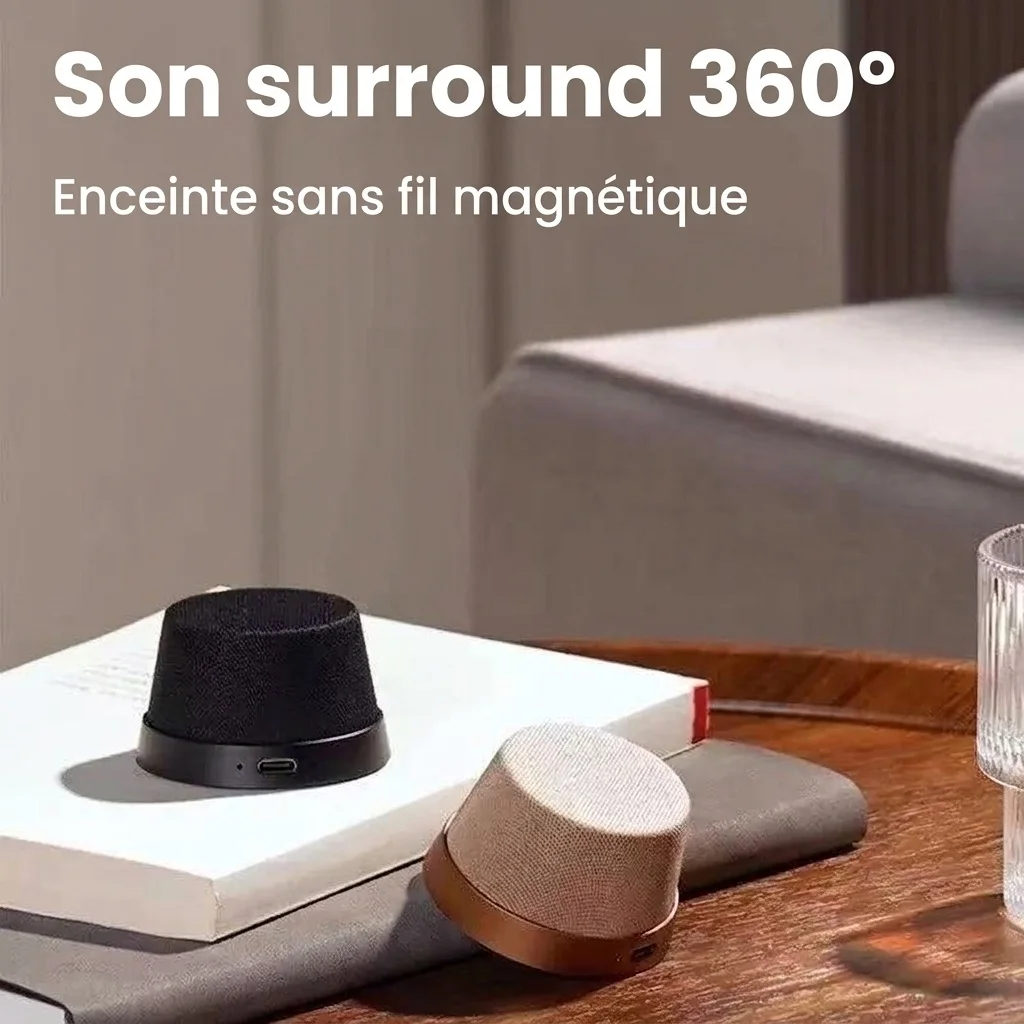 Enceinte magnétique sans fil Bluetooth 5.3 avec support pour téléphone, haut-parleur de 40 mm, son surround à 360°, appairage stéréo TWS, enceinte portable étanche IPX6